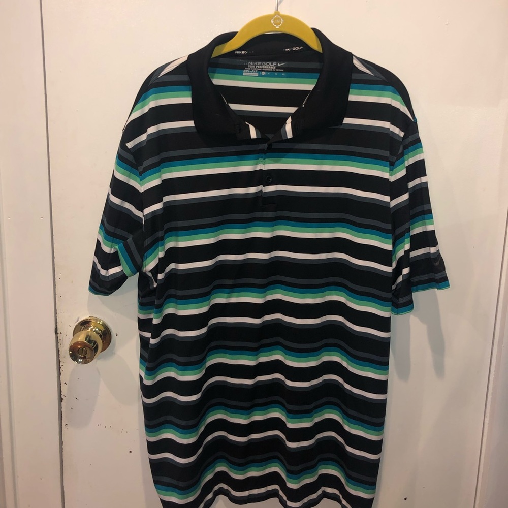 Nike Golf polo XL striped black and green EUC